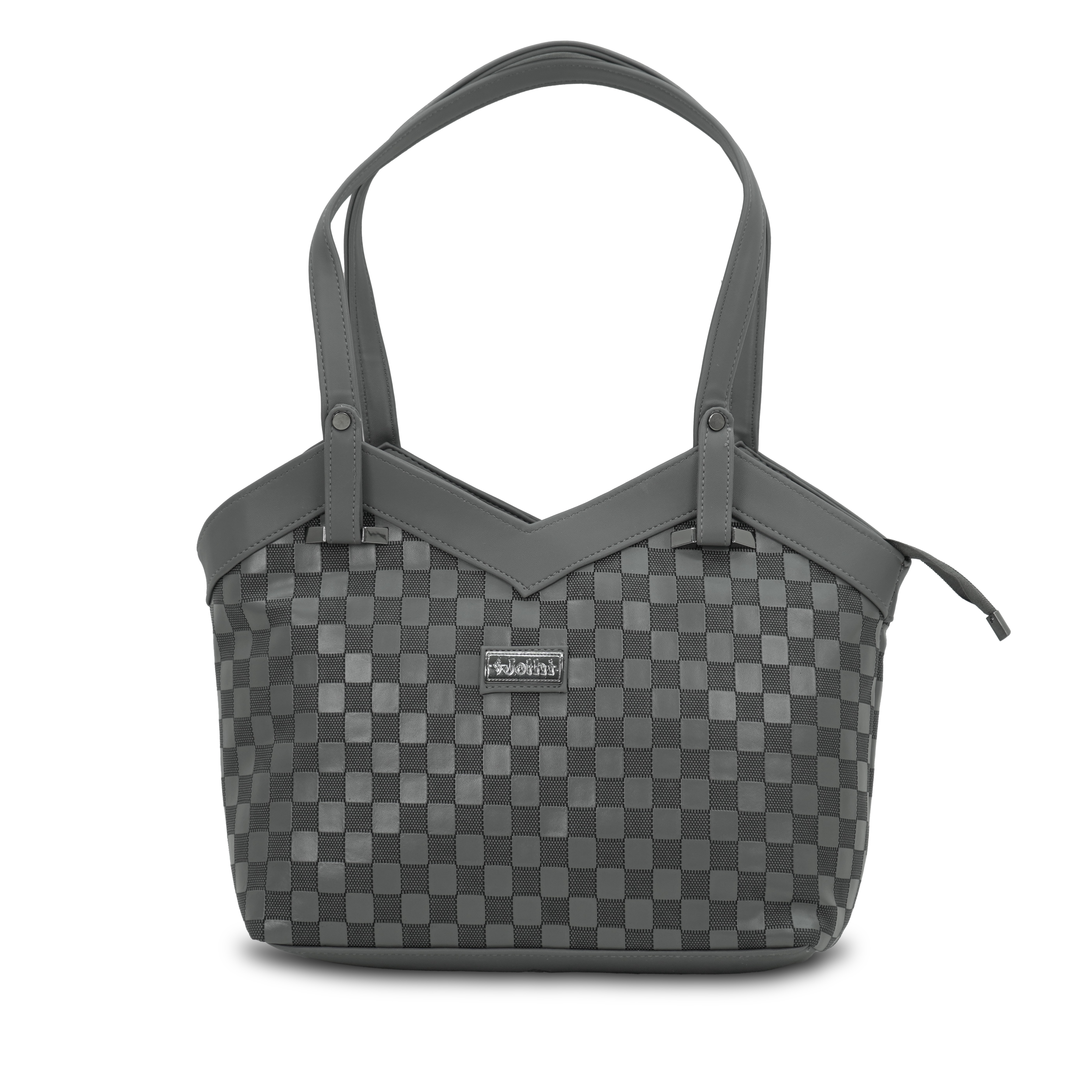 Jothi Classic Checkered Handbag | PU Leather | Nylon Lining | Soft Base Support | Lightweight Everyday Carry | Stylish Multi-Color Options (Lavender & Light Grey, Olive Green & Grey, Tan Brown & Beige, Rose Pink & Dark Pink, Black & Dark Grey, Cream & Beige)