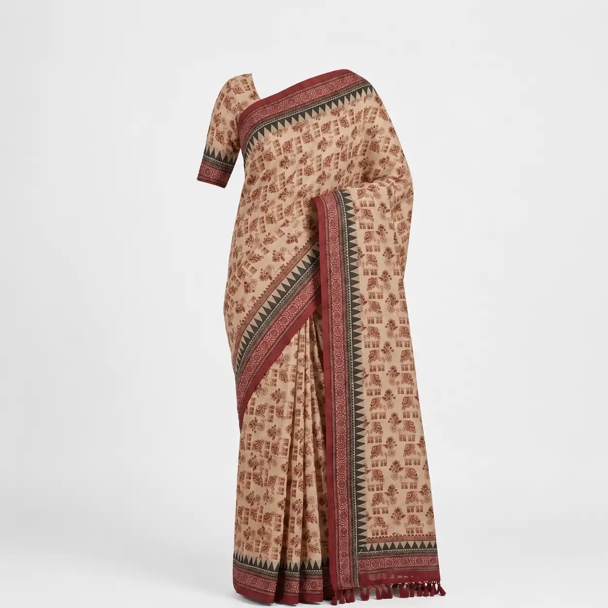Sambalpuri Beige Floral Grid Heritage Handloom Saree