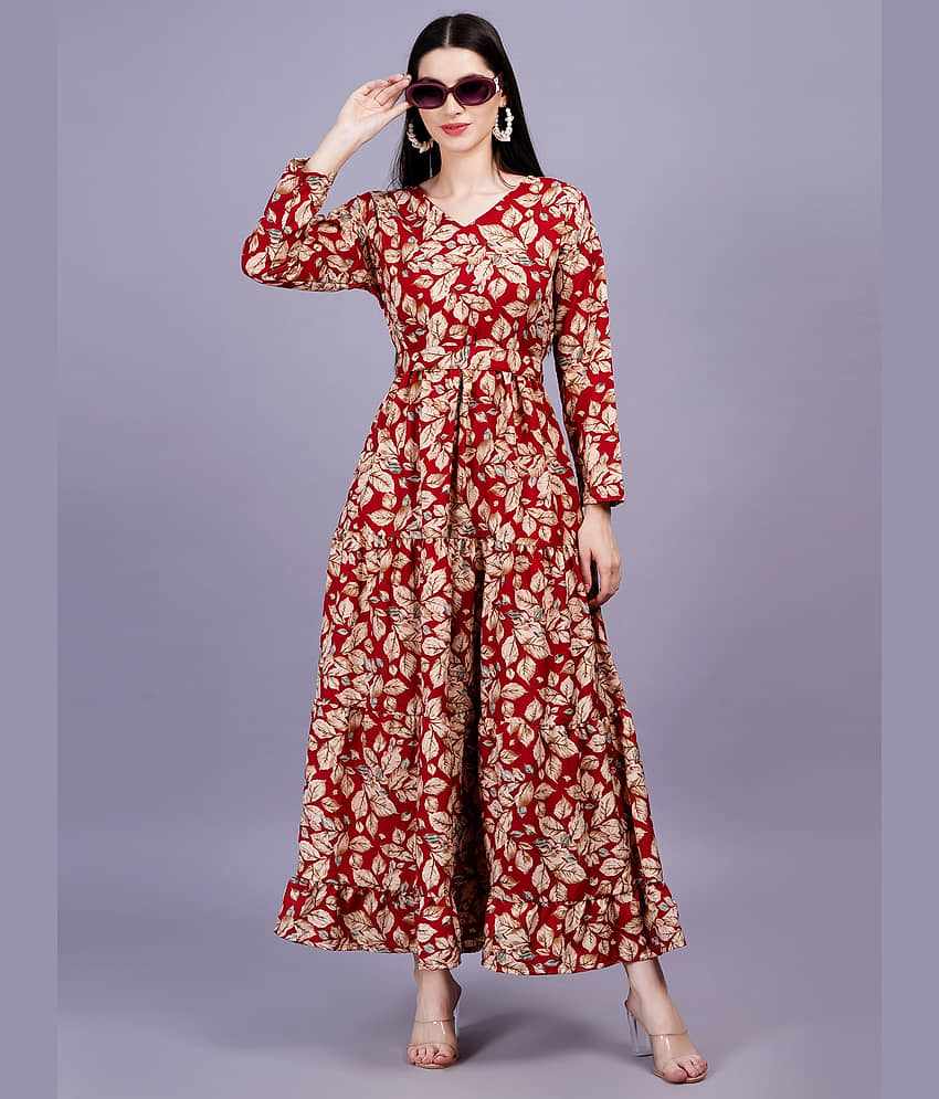 HIGHLIGHT FASHION EXPORT Women Rayon Printed Fit & Flare Dress ( Blue )