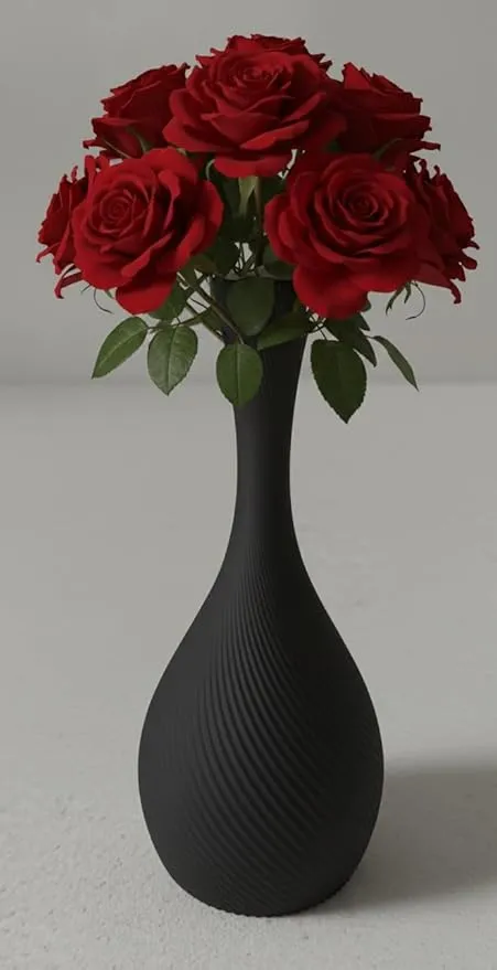 Premium Ribbed Flower Vase Eco-Friendly Biodegradable Plastic 17cm Tall, 7.4cm Base Diameter Minimalist Home Dcor Accent