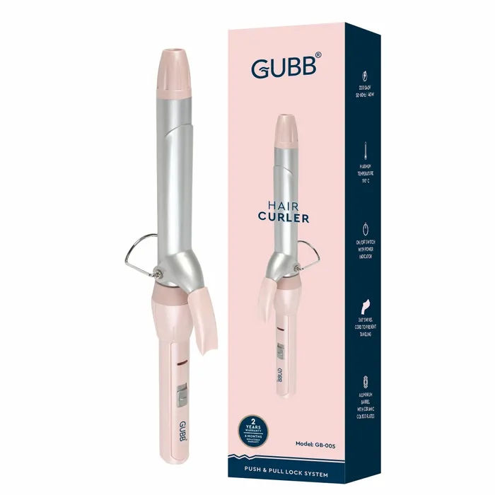 Gubb 40W Hair Curler With Push And Pull Lock System, Aluminum Barrel With Ceramic Coated Tong, 360 Swivel Cord to Prevent Tangling