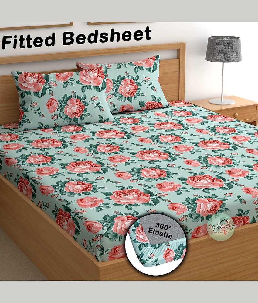 CG HOMES Microfibre 1 Double Fitted Bedsheet with 2 Pillow Covers ( 220 cm x 220 cm ) , Blue