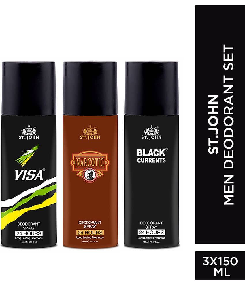Vi-John Black Current & Visa & Narcotic Deodorant Spray for Men 150 ml ( Pack of 3 )