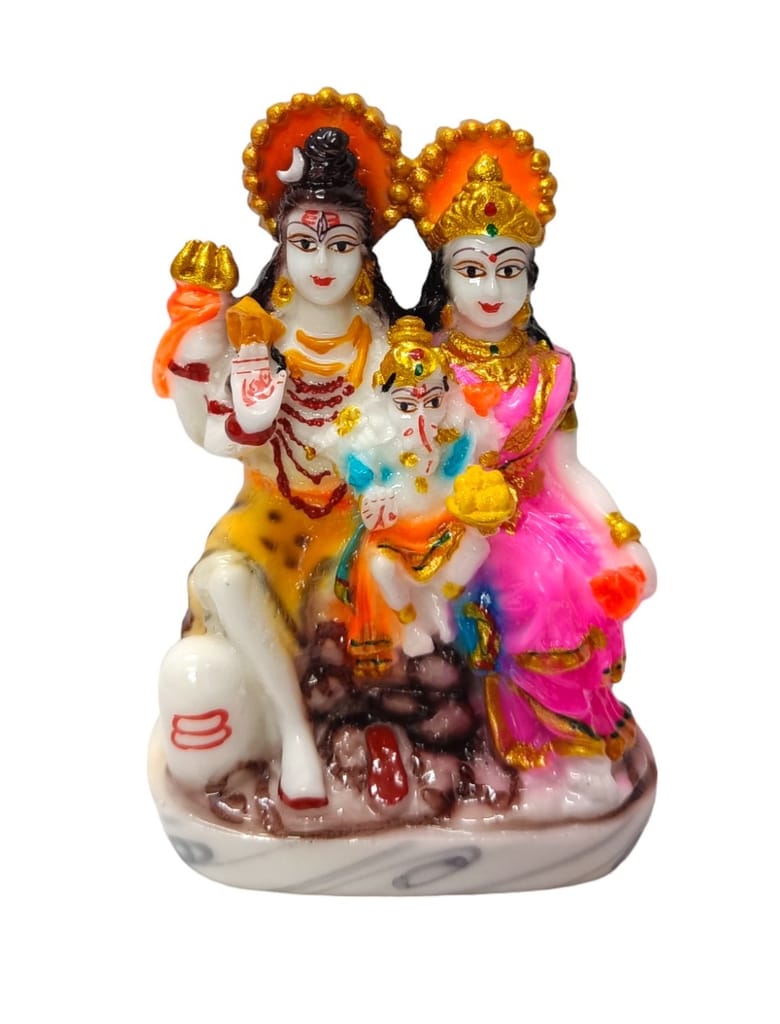 Dev Bhakti Shiv Parivar Statue Murti Marble, Lord Shiv Parivar Shiva Parvati Ganesh Decorative Showpiece - 11 cm (Marble, Multicolor)