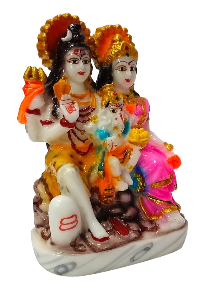 Dev Bhakti Shiv Parivar Statue Murti Marble, Lord Shiv Parivar Shiva Parvati Ganesh Decorative Showpiece - 11 cm (Marble, Multicolor) view 2