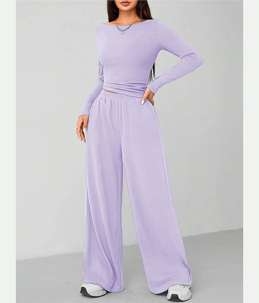 kotty Women Solid Blazer With Trousers Co-Ord Set ( Purple ) view 2