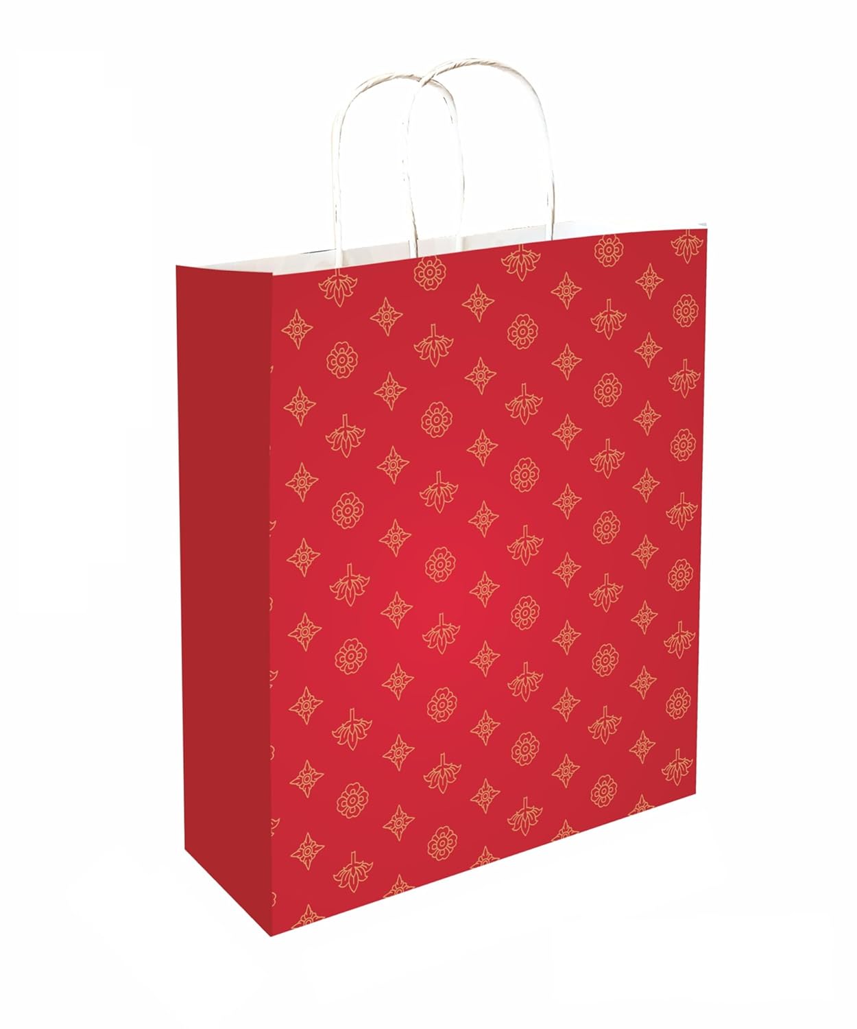 90 GSM Red Printed Attractive Paper Gift Bags, Ideal for Wedding Gifts, Anniversary Gifts, & Gifting on Special Occasions (Size: 9.4 x 7.9 x 3 inch) - 12