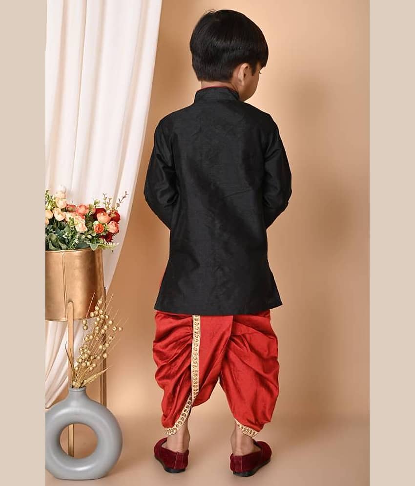 hrr Boys Cotton Blend Solid - Pattern Dhoti Kurta Set ( Black , Pack of 1 ) view 2