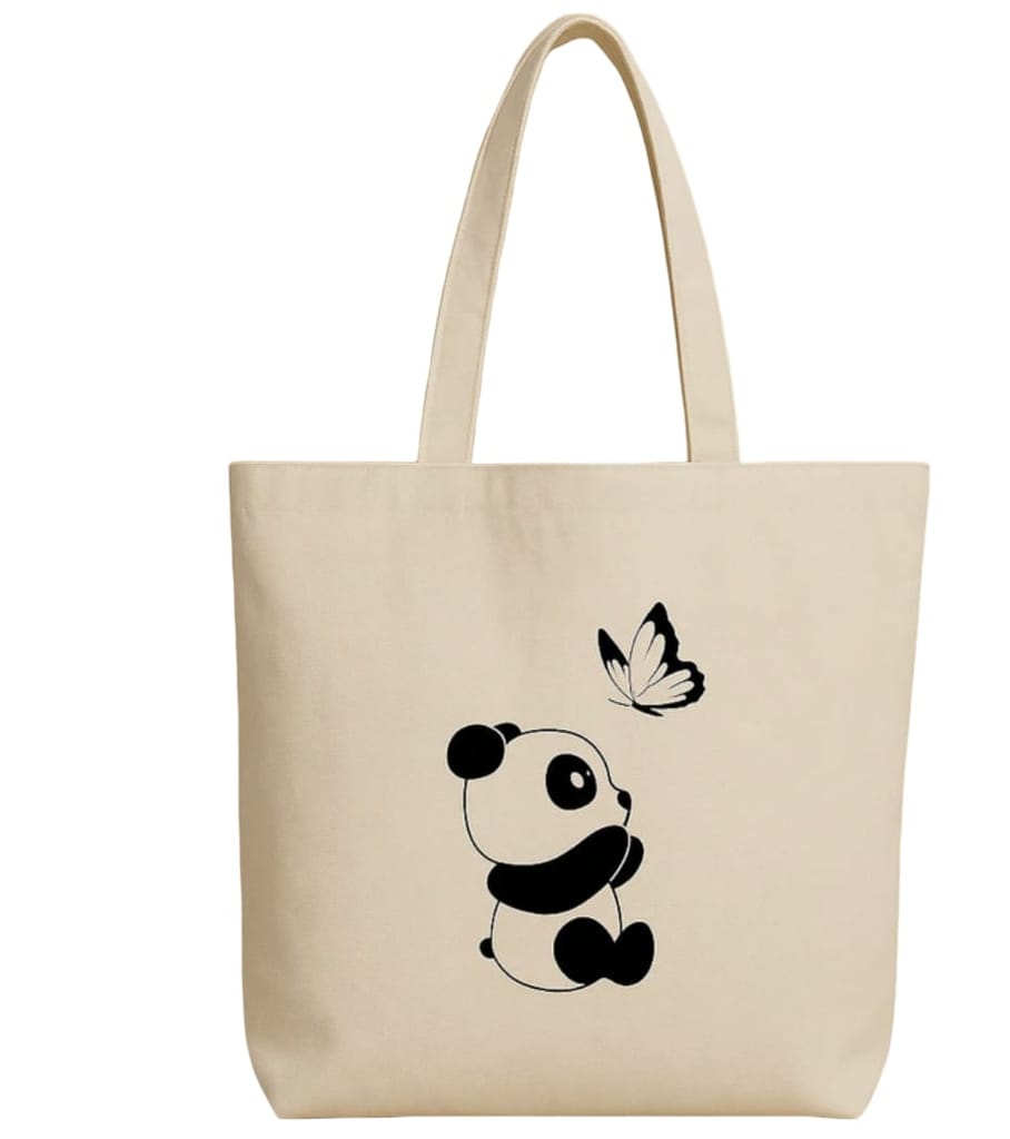 Canvas Tote Bag with Panda and Butterfly Print view 2