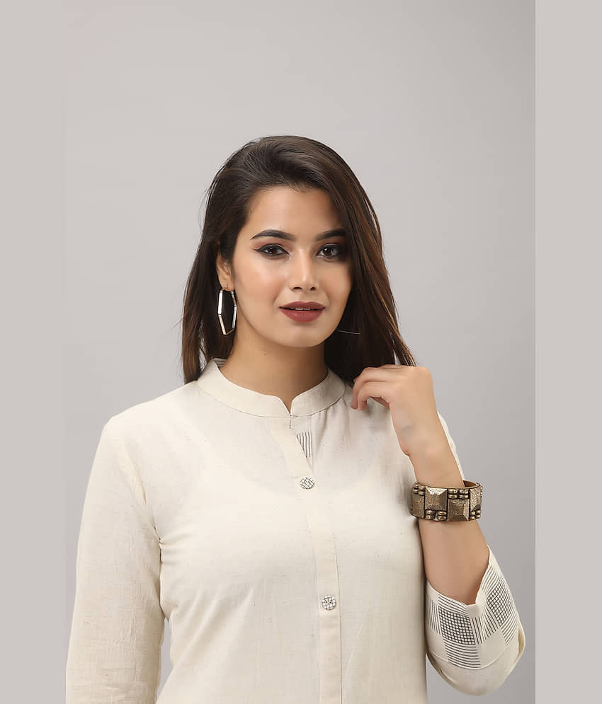 MAUKA Cotton Checks Kurti With Palazzo Women's Stitched Salwar Suit - White ( Pack of 1 ) view 2