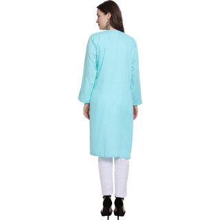 Numak Women Chikan Embroidery Straight Kurta (Blue) view 2