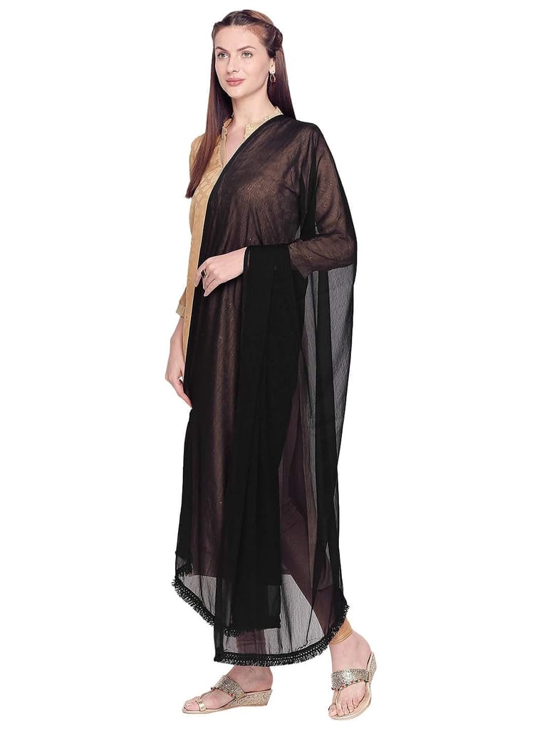 DUPATTA BAZAAR Women's Black Pure Cotton Dupatta (Black) view 2