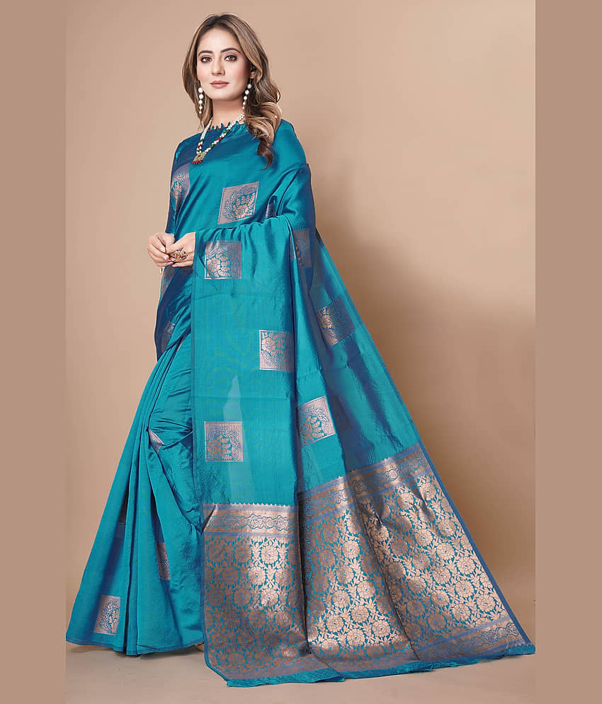 KALIPATRA Banarasi Silk Woven Saree With Unstitched Blouse Piece ( SkyBlue ) view 2