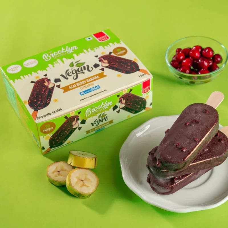The Brooklyn Creamery Plant-Based Acai Berry Banana Ice Chocobar Multipack 55 ml Each - Pack of 4