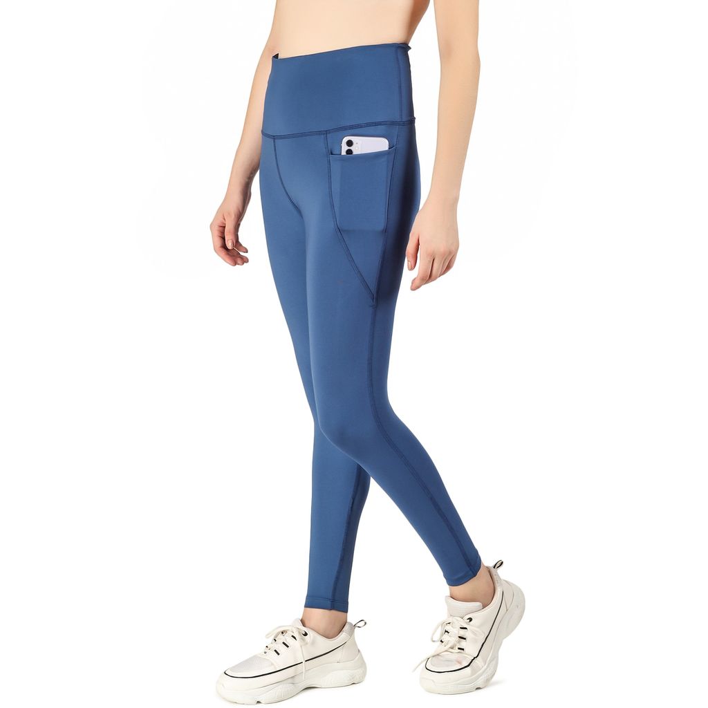 Body Smith Women’s Solid Blue High Waist Active Sports Tights with Side Pocket | Stretchable Gym Leggings for Yoga, Running & Workout | Comfortable & Stylish Fitness Wear view 2