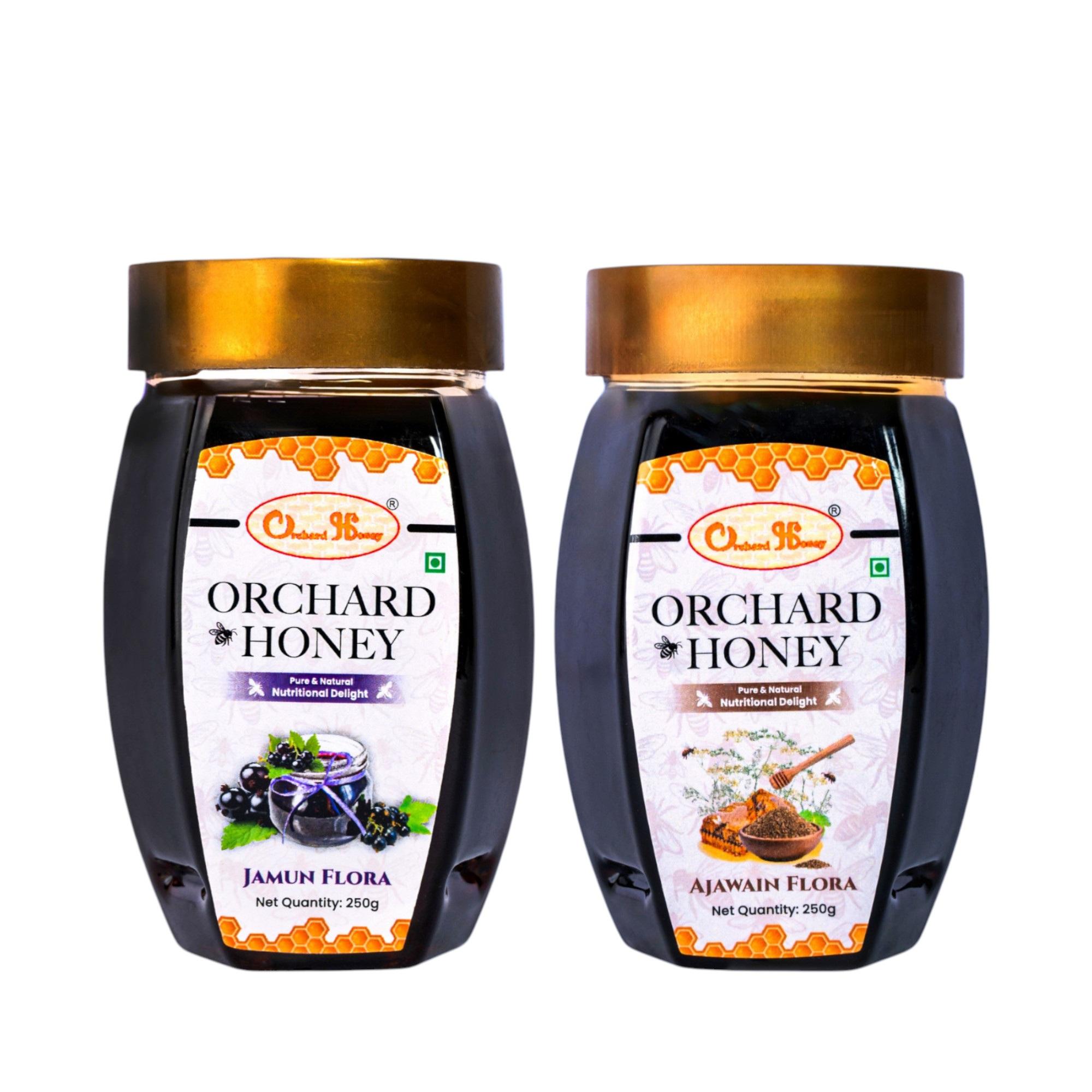 Orchard Honey Jamun Flora Honey + Ajwain Flora Honey Pure & Natural Honey for Immunity Original Fresh Honey 250g+250g