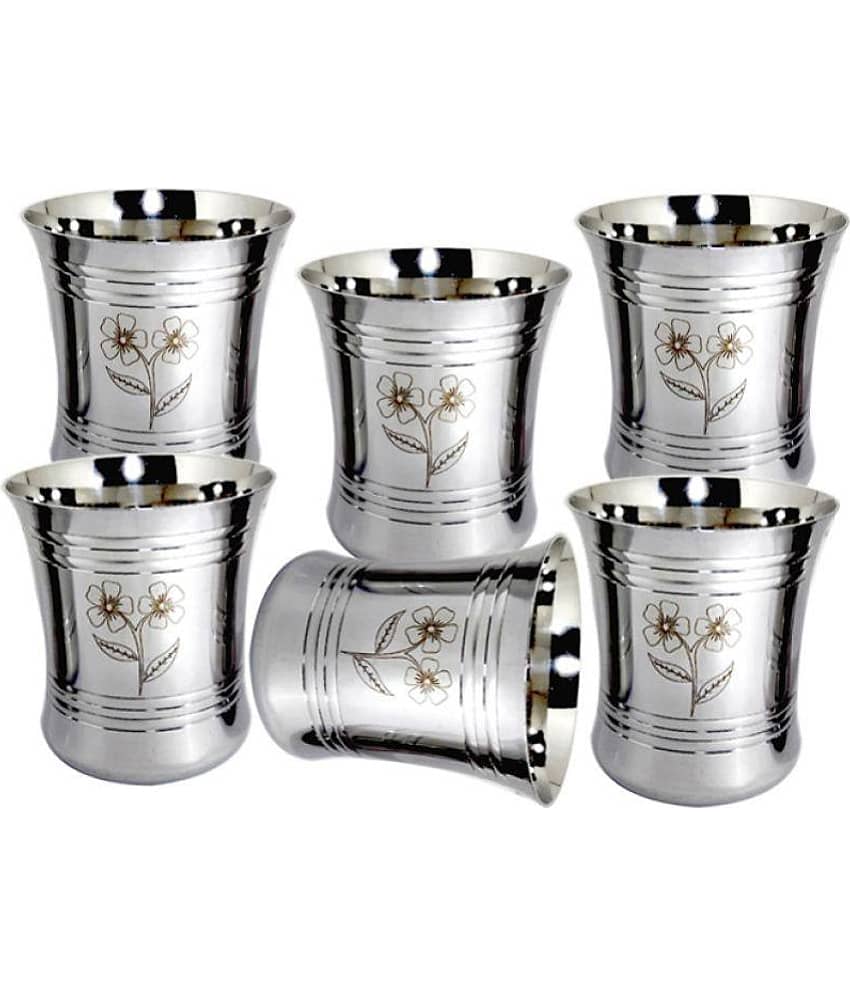 Bartan Hub Laser Printed Stainless Steel 400 ml Glasses, Set of 6
