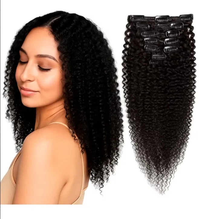 Premium 8PCS Kinky Curly Clip-In Hair Extensions | Remy Indian Hair Size- 14 Inch