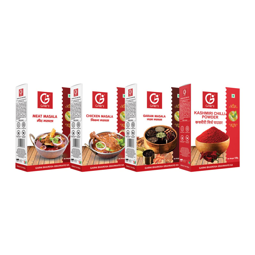Garni Foods Meat Masala 100g + Chicken Masala 100g + Garam Masala 100g + Kashmiri Chilli 100g, Masala Combo (4 X 100g)