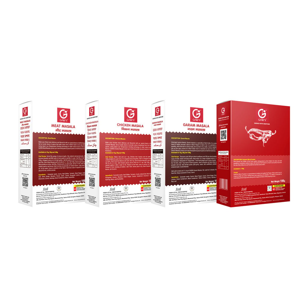 Garni Foods Meat Masala 100g + Chicken Masala 100g + Garam Masala 100g + Kashmiri Chilli 100g, Masala Combo (4 X 100g) view 2