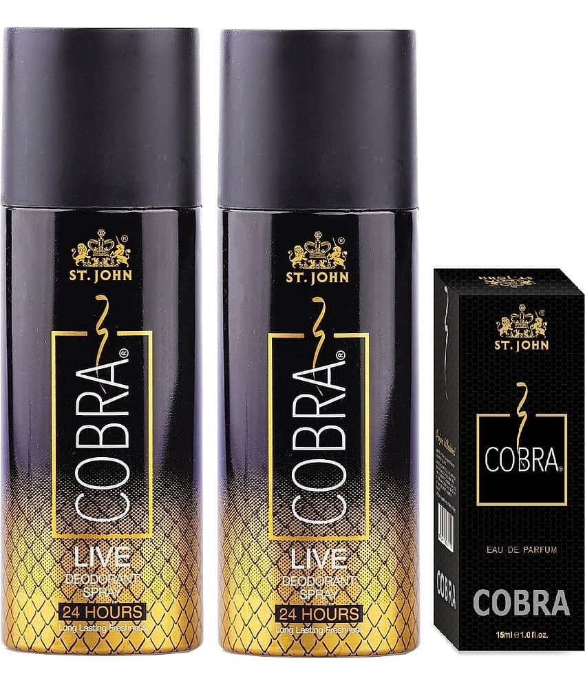 Vi-John Cobra Deodorant Live 150ml*2 & 15ml Deodorant Spray & Perfume for Men 150 ml ( Pack of 3 )