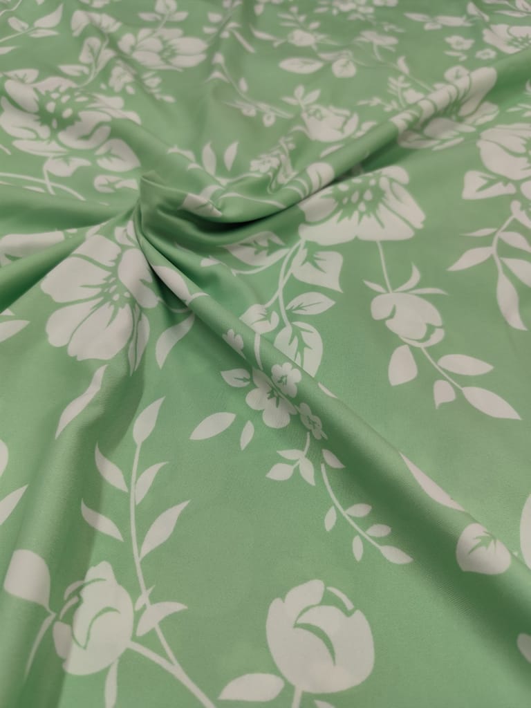 Green Floral Cotton Fabric view 2