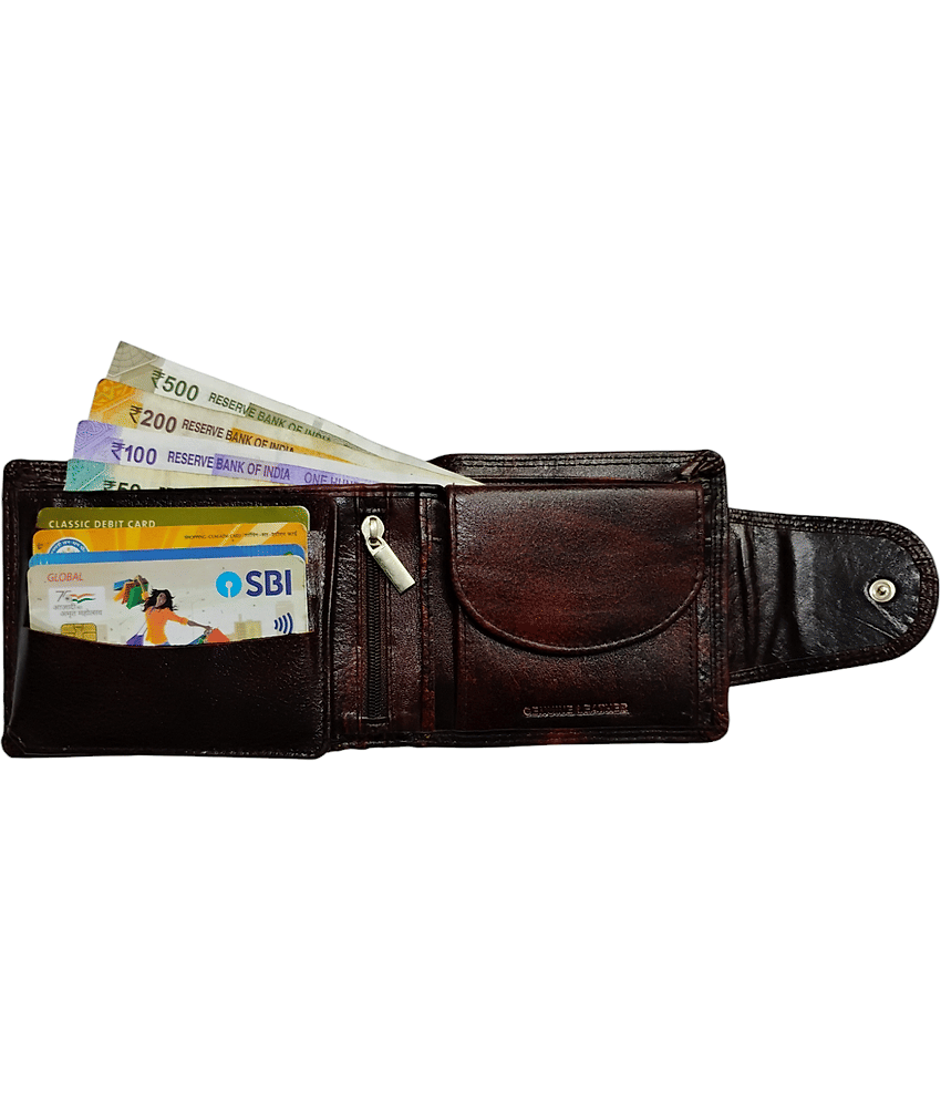 COCO ROYAL 100% Leather Printed Men's Two Fold Wallet With More Than 10 Slots For Card ( Brown , Pack of 1 ) view 2