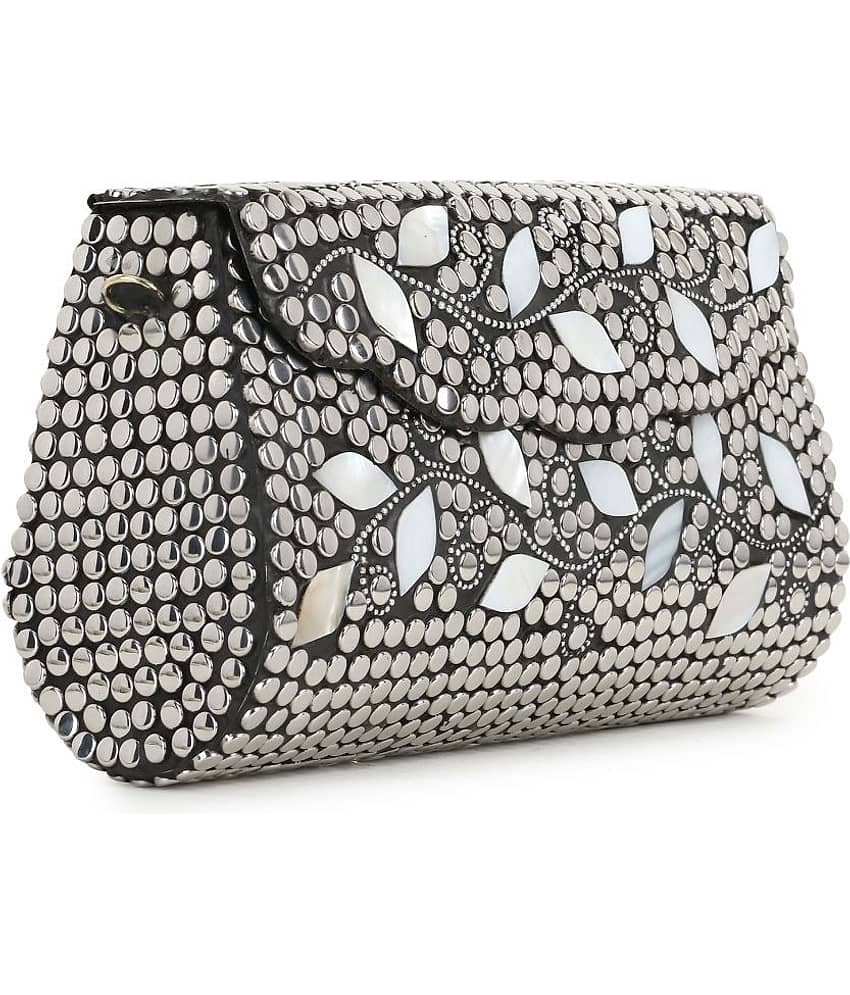 Anekaant Silver Metal Box Clutch view 2