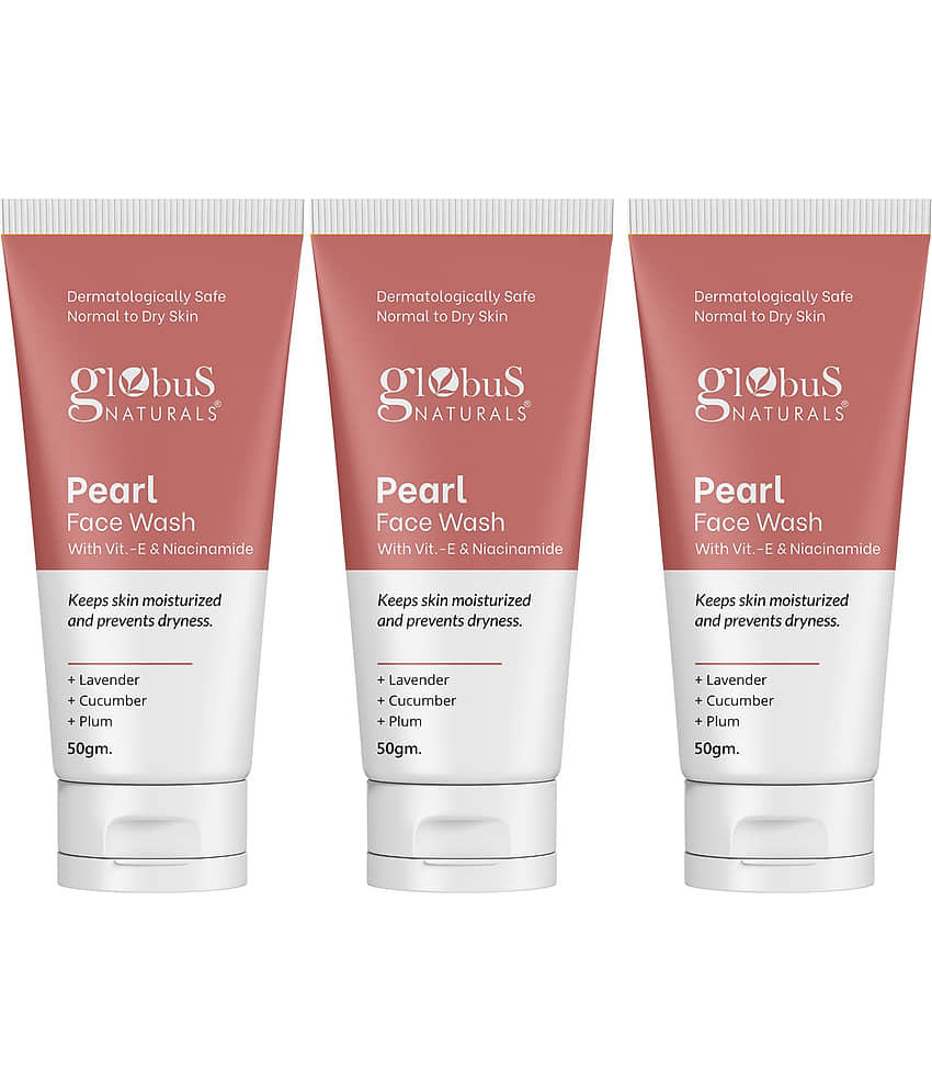 Globus Naturals Pearl Face Wash,Vitamin-E & Niacinamide,Suitable For Normal To Dry Skin,50Gm (Pack of 3)