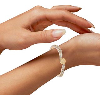 Copper Cubic Zirconia American Diamond Gold-plated Metal Bangle Set For Women Girls (Pack of 2) view 2