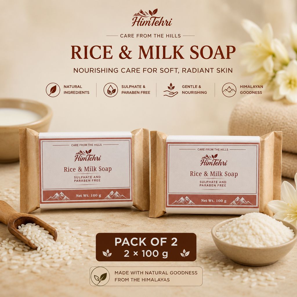HimTehri Rice & Milk Soap – Pack of 2 | Natural Handmade Herbal Bath Soap | 100g Each