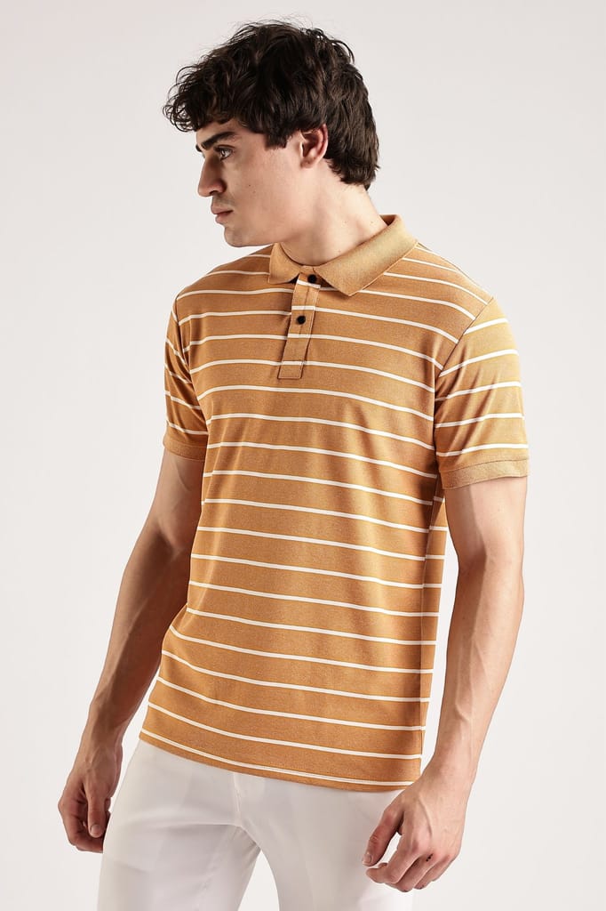 Pollycotton Orange Striped Polo view 2