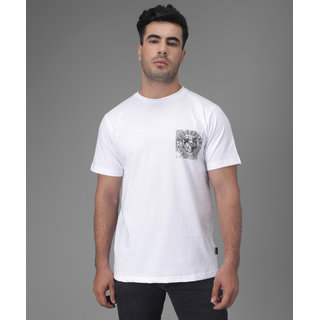 Unperfekt Mens White Graphic Print 100% Cotton Round Neck T-Shirt