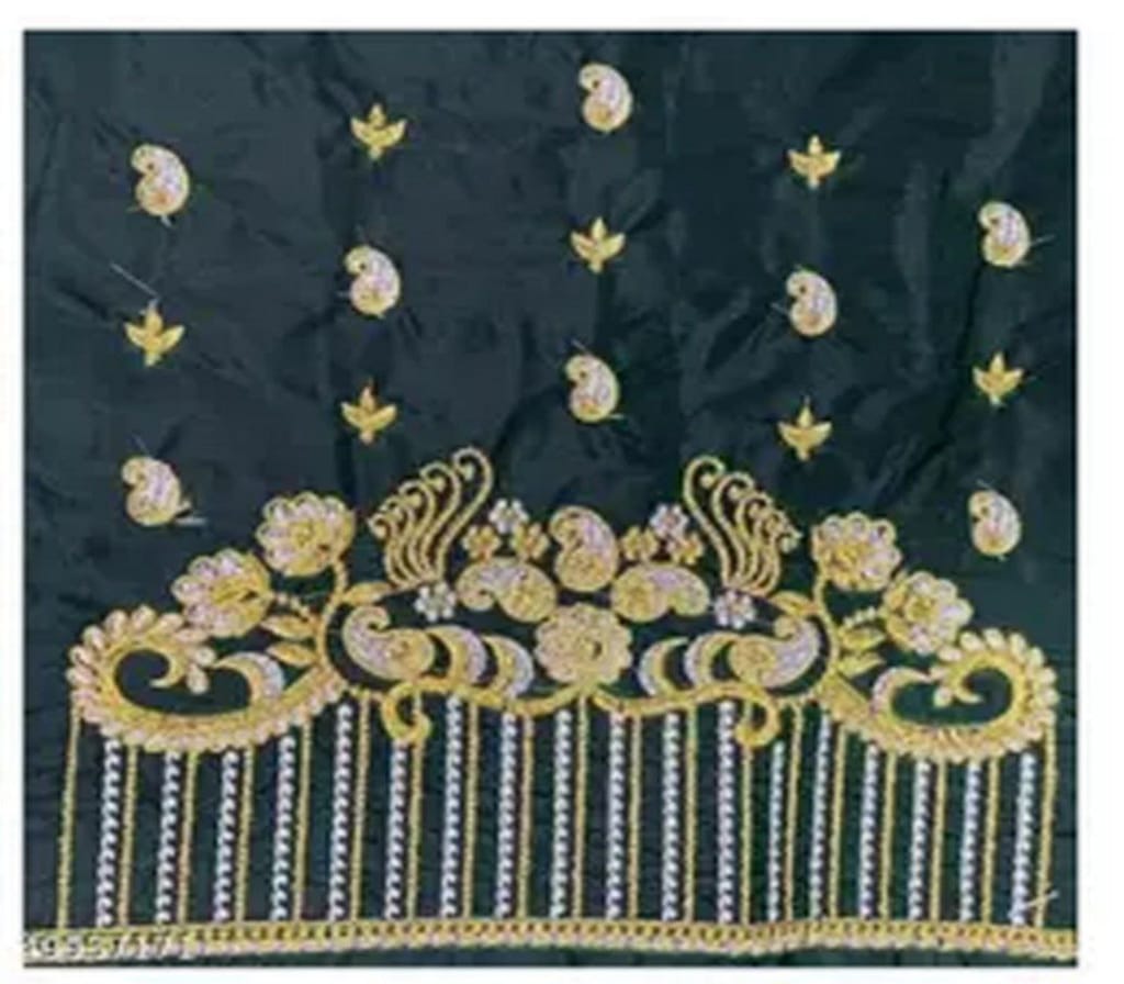 Dark Green embroidered blouse - Un Stiched Blouse - 1 Meter view 2