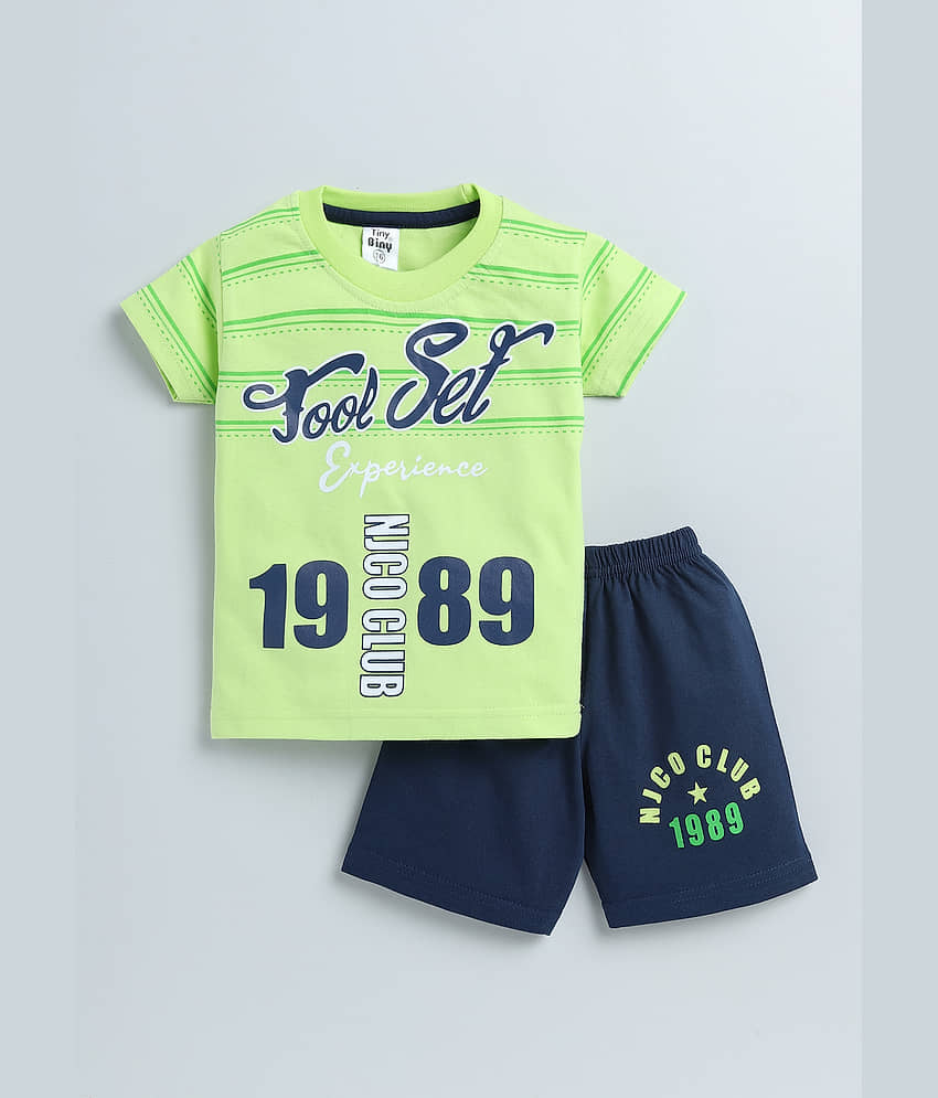 TINY BINY Pack of 1 Boys Cotton T-Shirt & Shorts Set ( Lime Green )