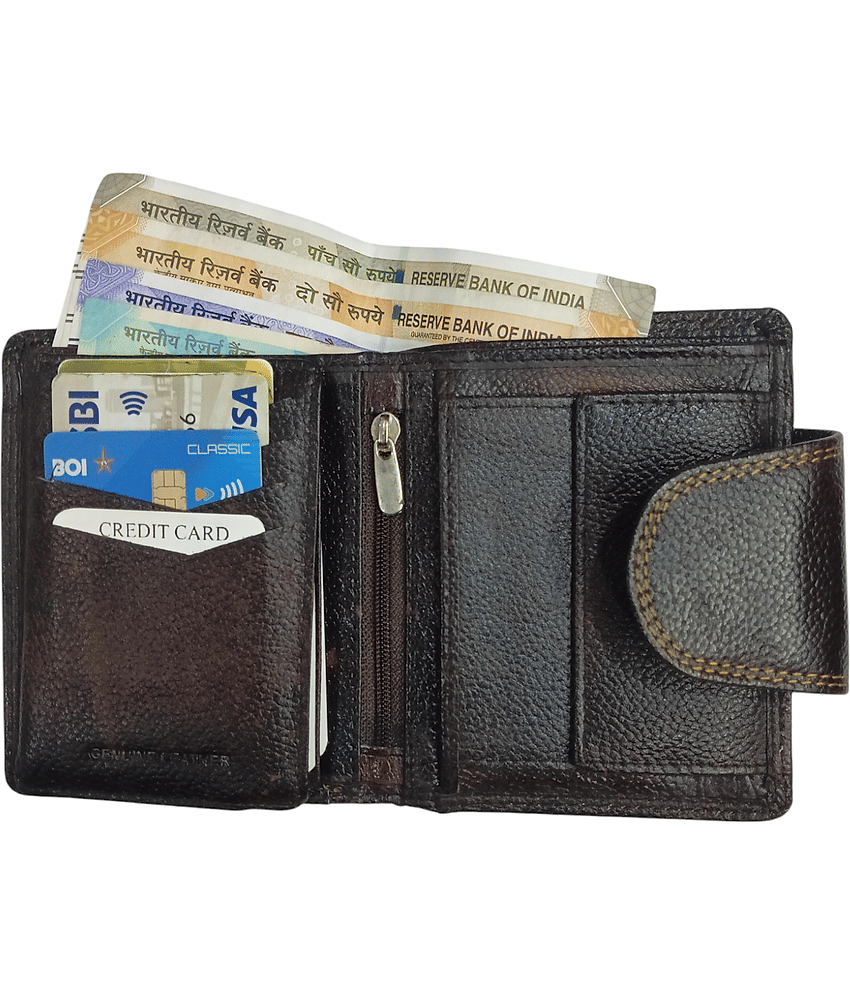 COCO ROYAL 100% Leather Printed Men's Two Fold Wallet With More Than 10 Slots For Card ( Brown , Pack of 1 ) view 2