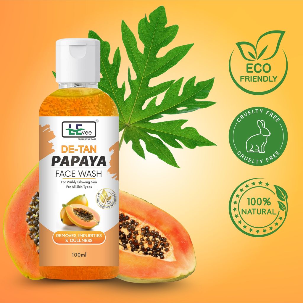 LEvee De-Tan Papaya Face Wash for Men & Women | Skin Brightening & Tan Removal Gel | Infused with Papaya Extract, Aloe Vera & Vitamin E | Sulphate & Paraben Free | All Skin Types - 200ml view 2
