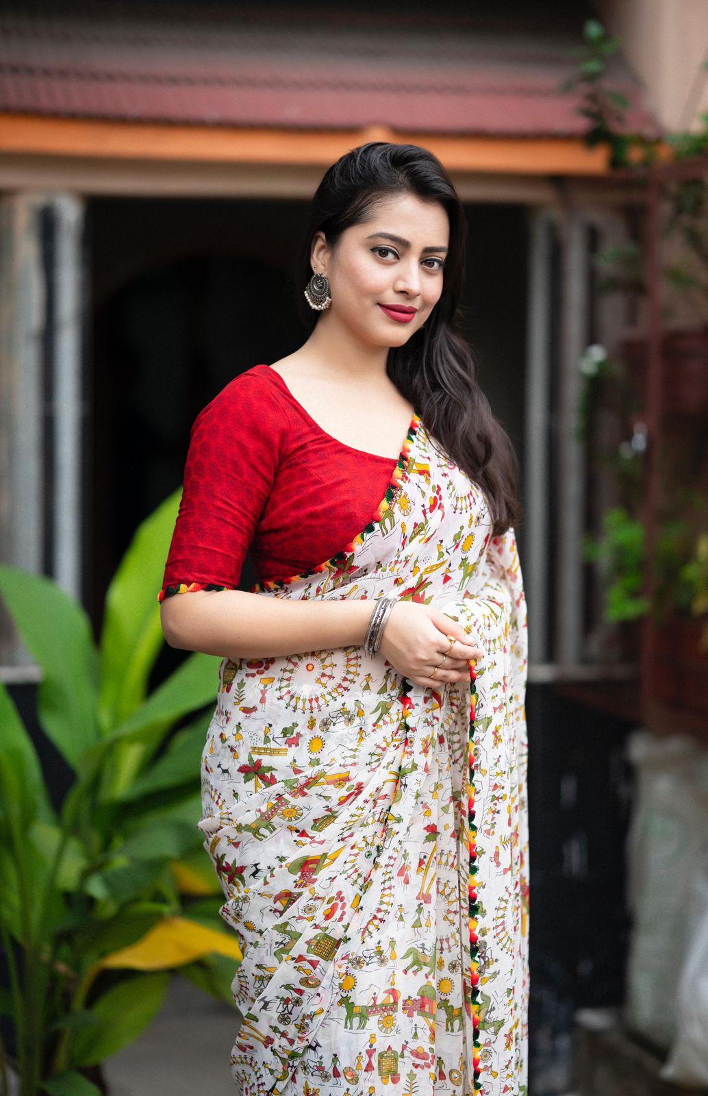 Warli Printed Georgette Saree with Blouse view 2