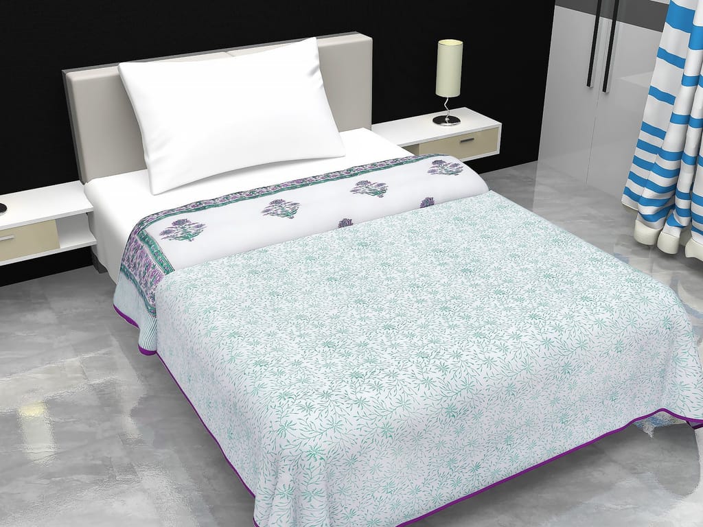 Cotton Blanket - Single Dohar ( 60 x 90 Inches) Green Purple Bouquet view 2