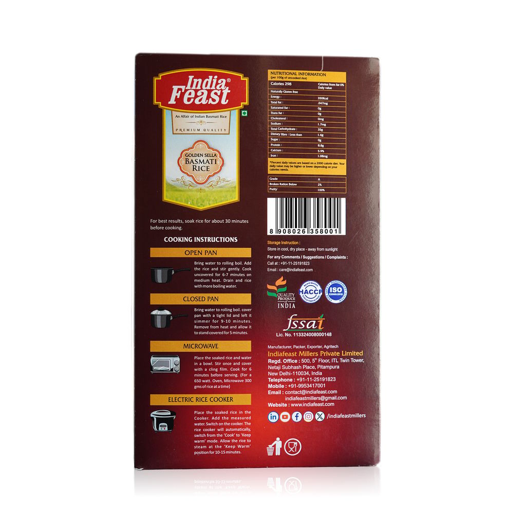 Indiafeast Golden Sella Basmati Rice-1kg (Long Grain) view 2