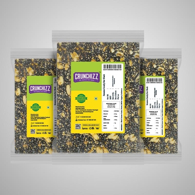 Crunchizz COMBO I 3 Packet BLACK SESAME CHIKKI CANDY BAR I Total - 300 Grams