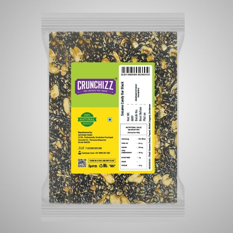 Crunchizz COMBO I 3 Packet BLACK SESAME CHIKKI CANDY BAR I Total - 300 Grams view 2