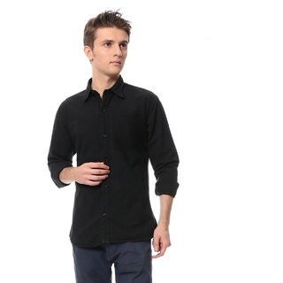 9H Black Cotton Blend Casual Shirt