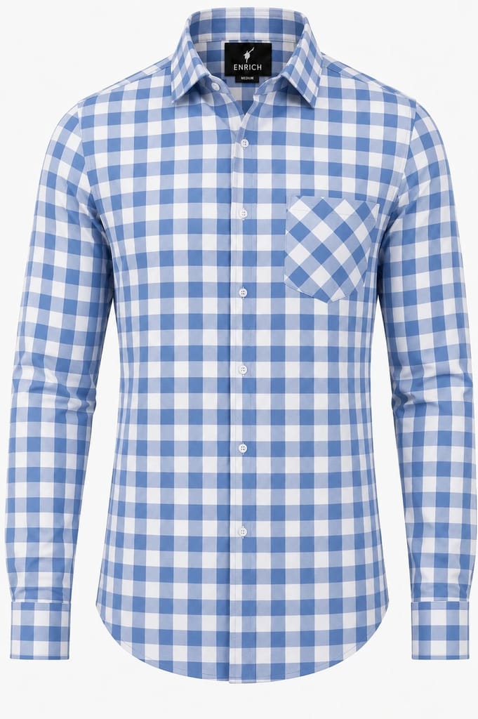 Enrich Fashion Factory Men's Sky Blue & White Checkered Casual Shirt view 2