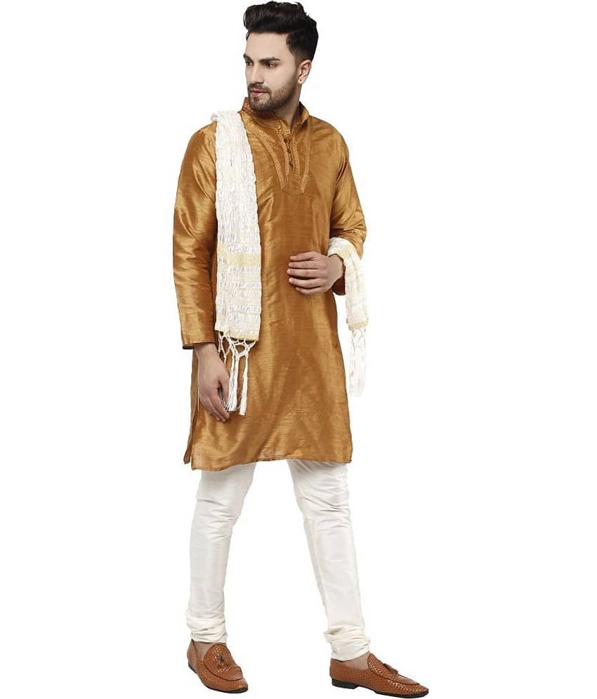 SKAVIJ Beige Silk Blend Kurta Pyjama Set view 2