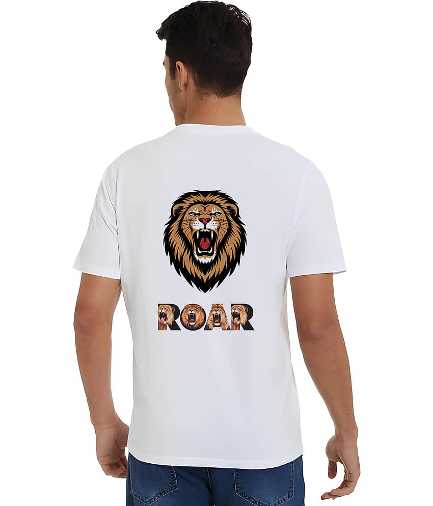 BINAYAK Cotton Regular Fit Printed Half Sleeves Men's Round T-Shirt - White ( Pack of 1 ) view 2
