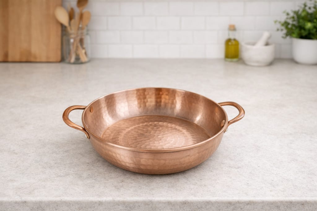 Handcrafted Hammered Pure Copper Kadai with Dual Handles – Traditional Cooking & Serving Pan view 2