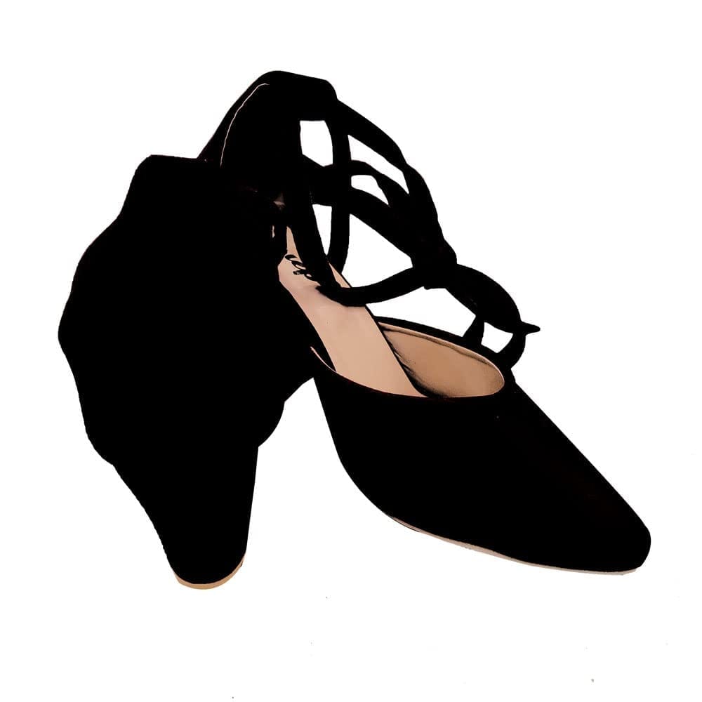 Black Suede Comfortable and Stylish Strappy Tie up Lacy High Heels | For Casual Wear, Party and Formal Wear Occasions 3 Inches Heel | For Women & Girls view 2