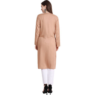 Numak Women Chikan Embroidery Straight Kurta (Beige) view 2