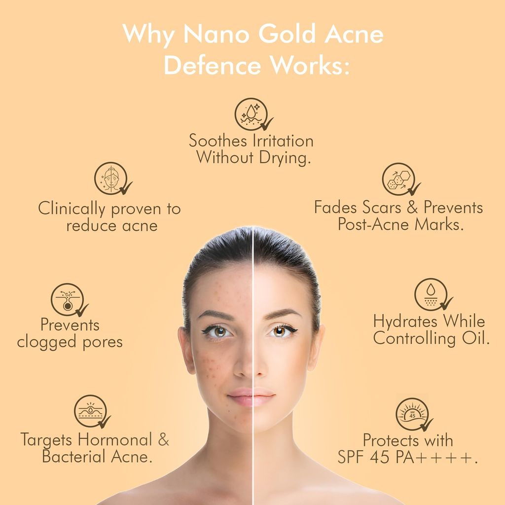 Vedicderm Nano Gold Acne Defence Cream With Curcumin Extract & Rose Hydrosol I Anti-Acne, Anti-Inflammatory Face Cream for Clear & Healthy Skin I 50g view 2